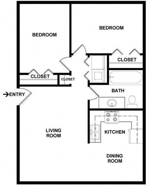 Bristol Court Apartments Milwaukie Oregon a floor plan of a two bedroom one bathroom apartment